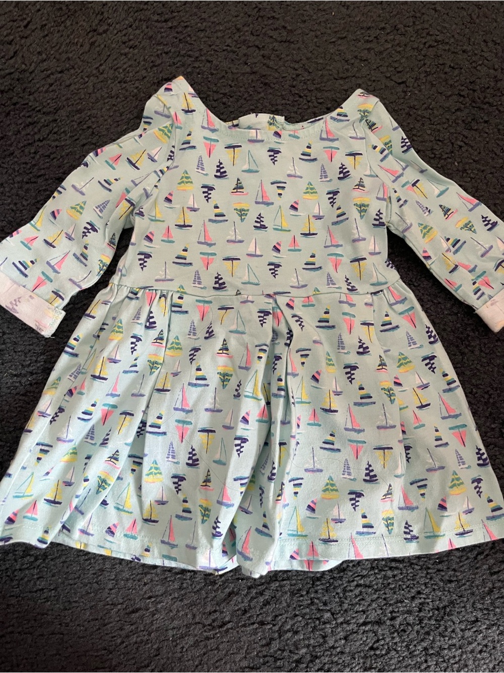 Cherokee Light Blue Sailboat Print Long Sleeve Dress